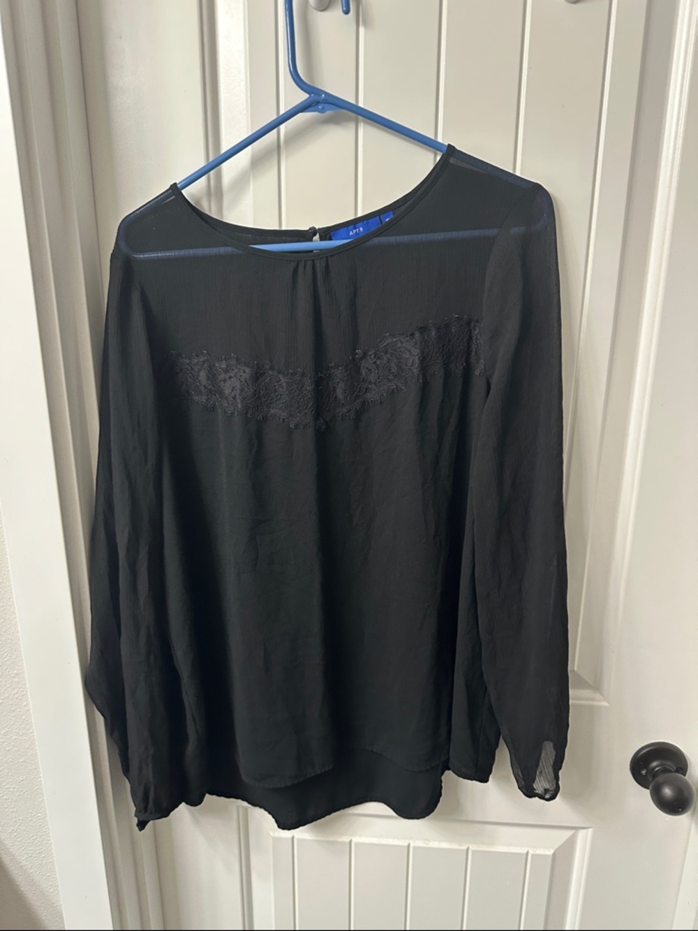 Apt. 9 Black Sheer Lace-Trim Long Sleeve Blouse